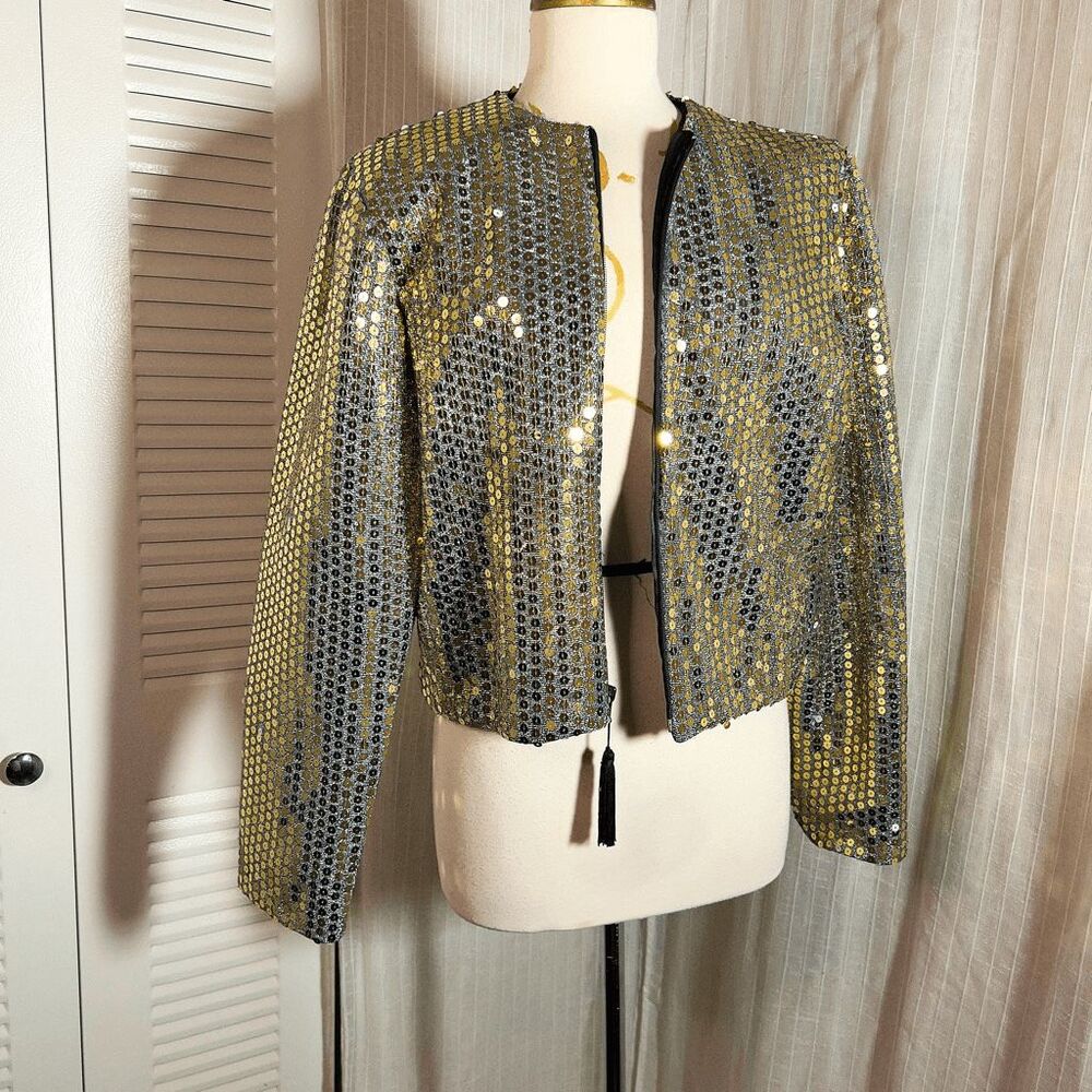 Rothschild Gold Sequined Bomber Jacket M Vintage Mob Wife Glam 80s Party